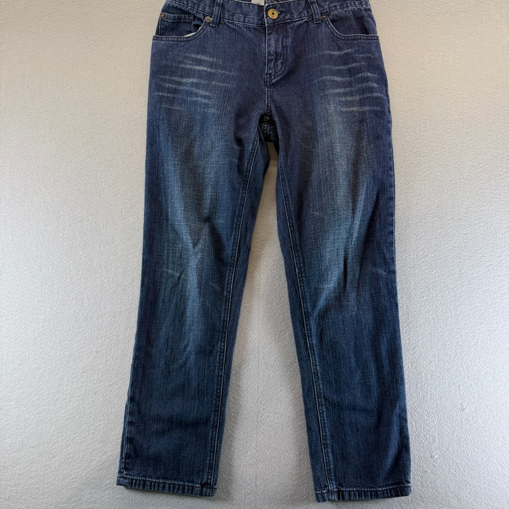 Mossimo Skinny Boyfriend Jeans Dark Wash Blue‎ Denim Size 4 Stretch Whiskered